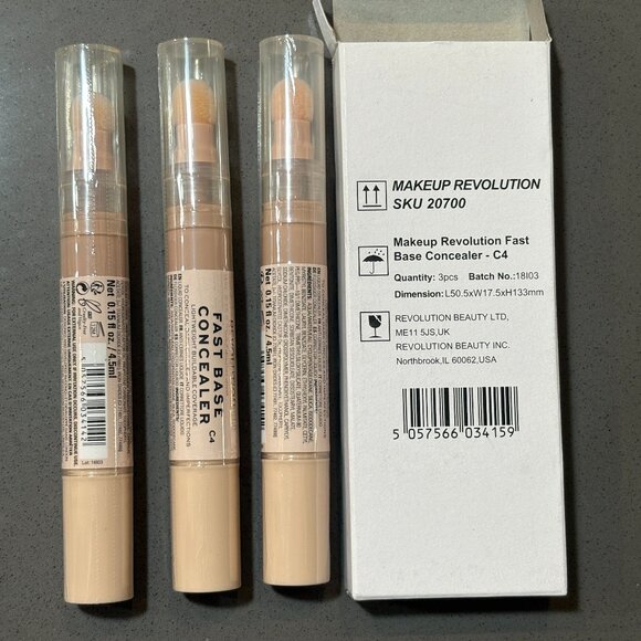 Makeup Revolution Fast Base Concealer Lightweight Buildable Coverage C4 Lot of 3 - Picture 1 of 3